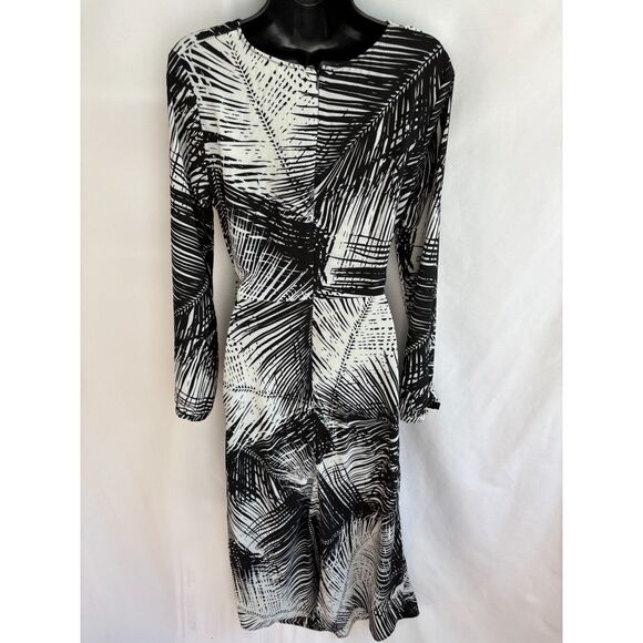 Ra Ju Palm Midi Dress Size M Black White Tropical Front Tie Abstract Classy - Picture 4 of 12